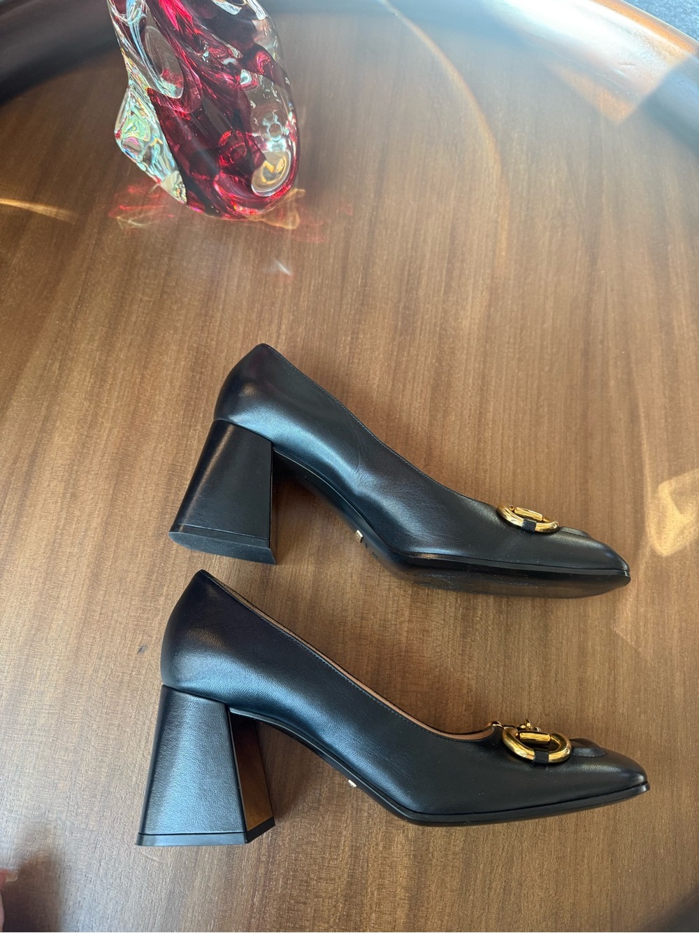 Gucci Black Leather Horsebit Block Heels - Picture 4 of 8